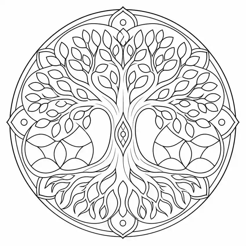 Mandala del árbol de la vida para imprimir y colorear