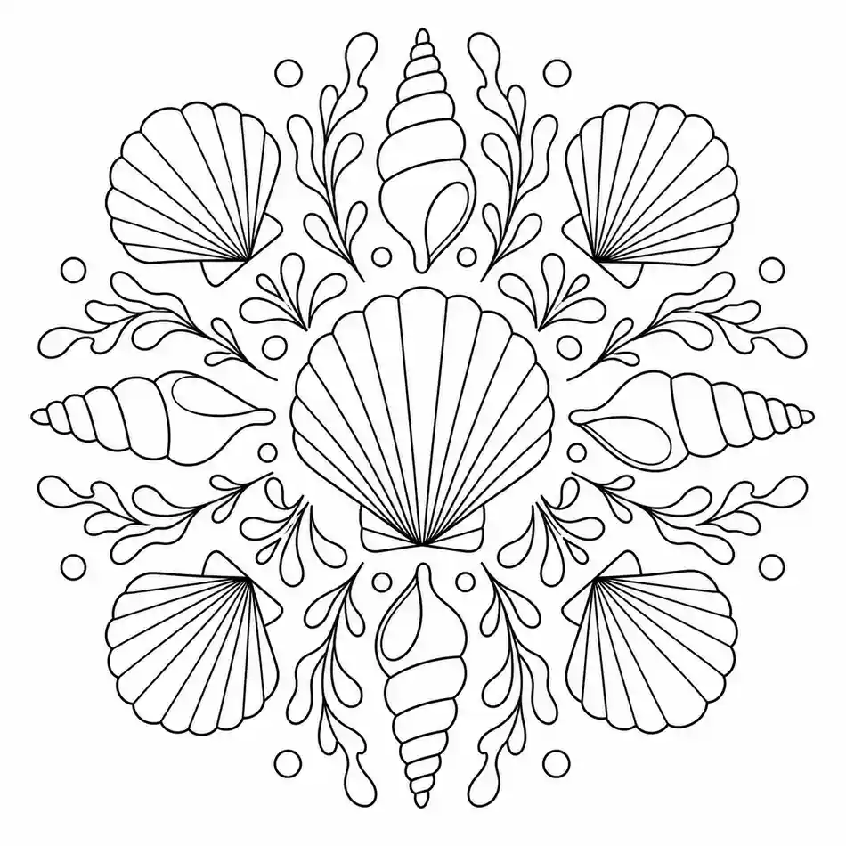 Mandala de conchas marinas para imprimir y colorear