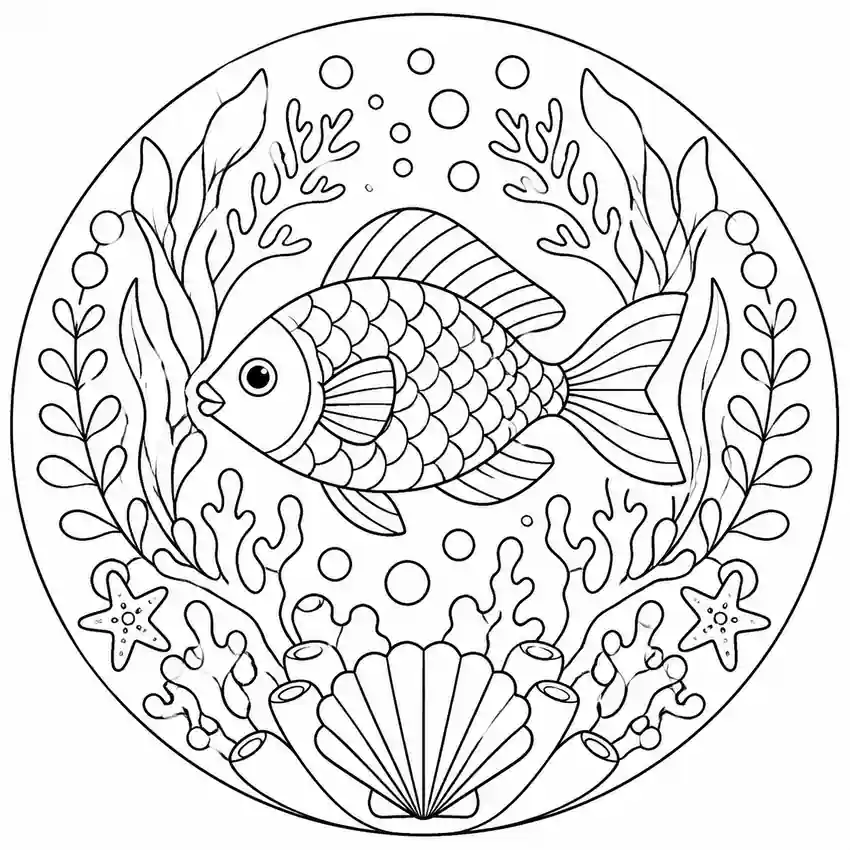 Mandala de fondo marino para imprimir y colorear