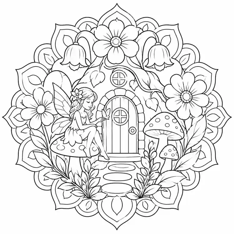 Mandala de jardín de hadas para imprimir y colorear