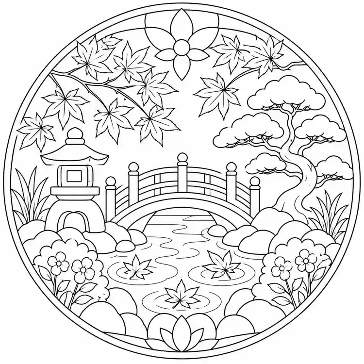 Mandala de jardín japonés para imprimir y colorear