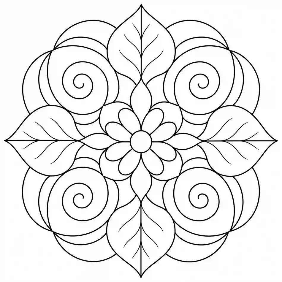 Mandala de espirales y hojas para imprimir y colorear