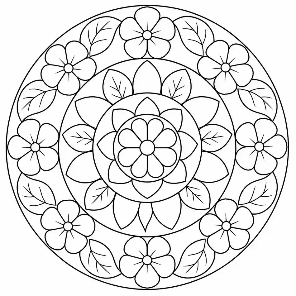 Mandala de flores y hojas para imprimir y colorear