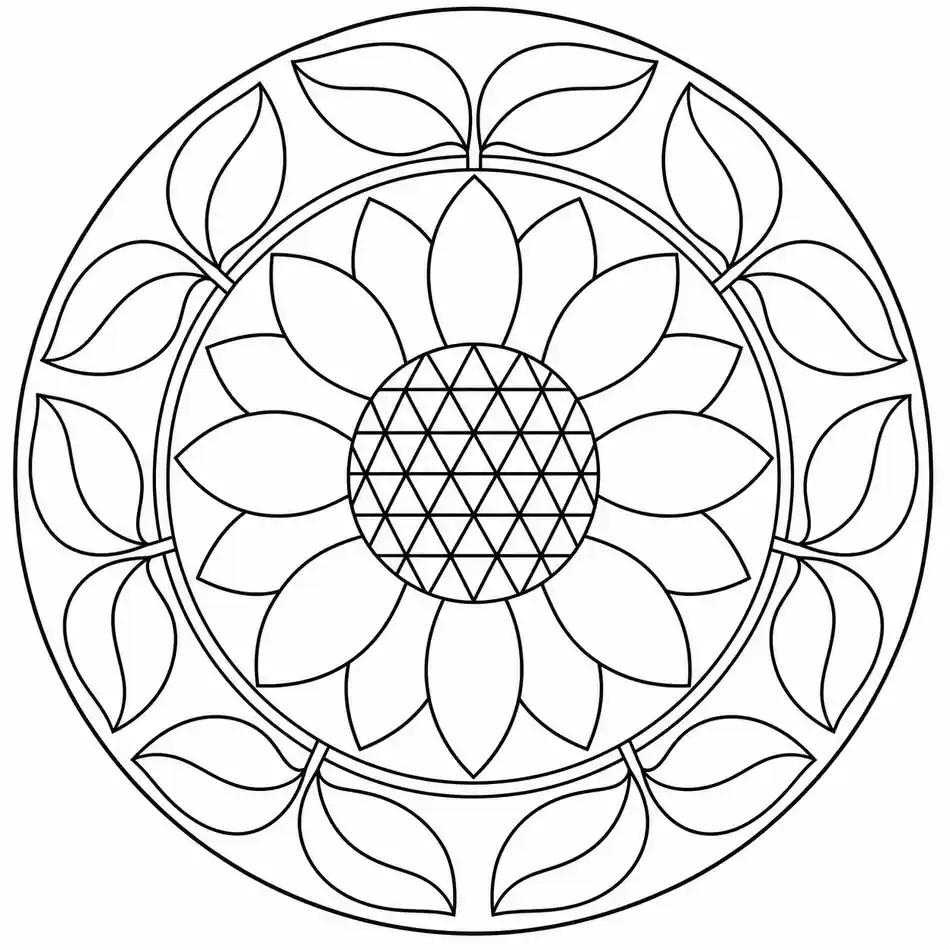 Mandala de girasol geométrico para imprimir y colorear