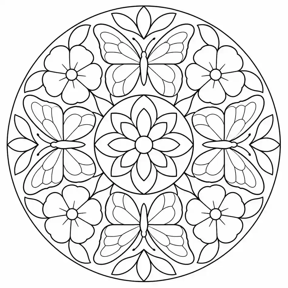 Mandala de mariposas y flores para imprimir y colorear