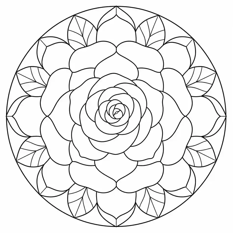 Mandala de rosa geométrica para imprimir y colorear
